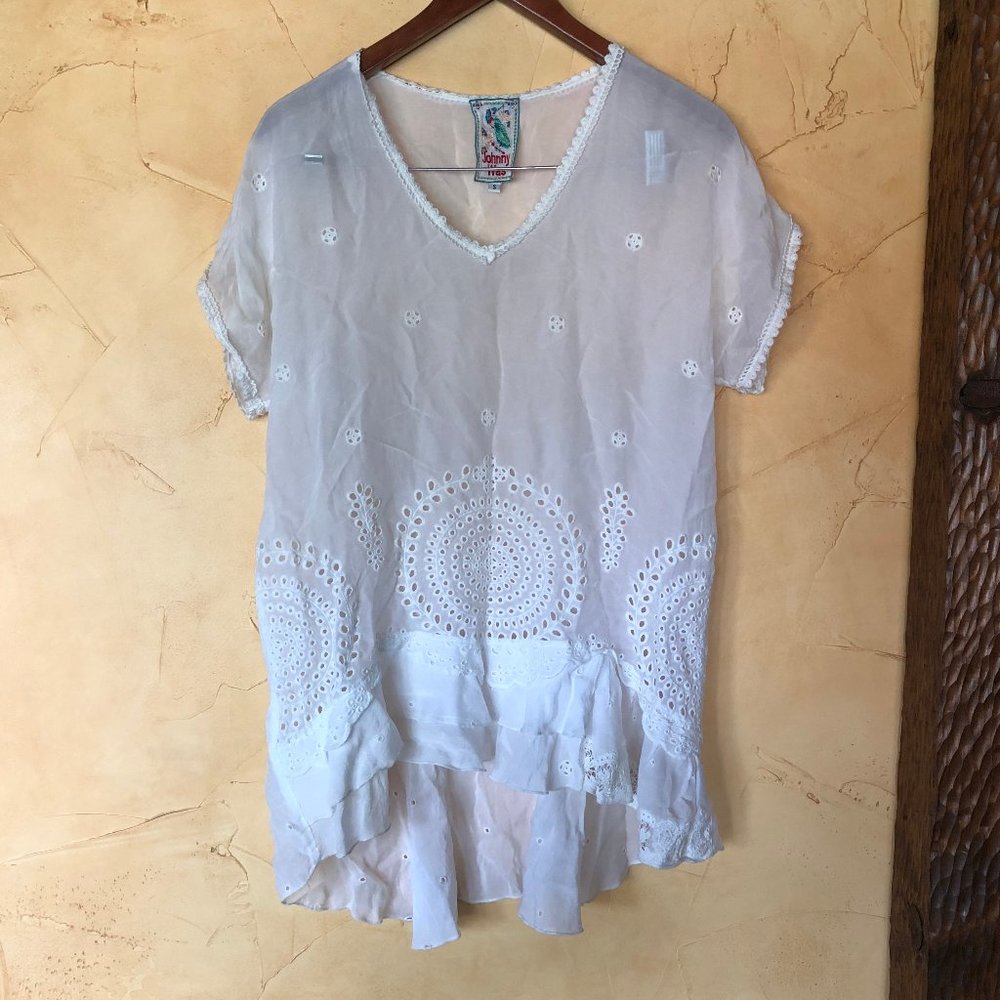 Johnny Was white silk shirt